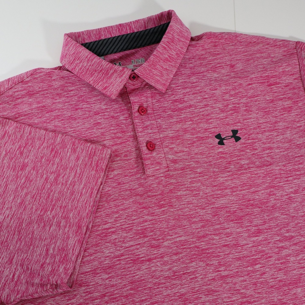 Under Armour HeatGear Mens XL Pink Space Dye Heather Polo Shirt Loose Fit Golf